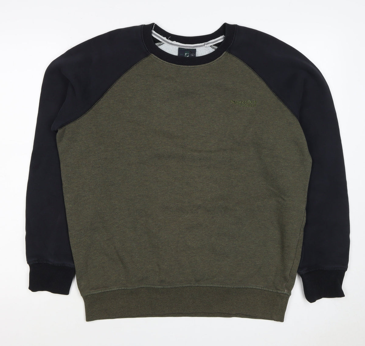 Superdry Men’s Green Black L Pullover Crew Neck Logo Sweatshirt