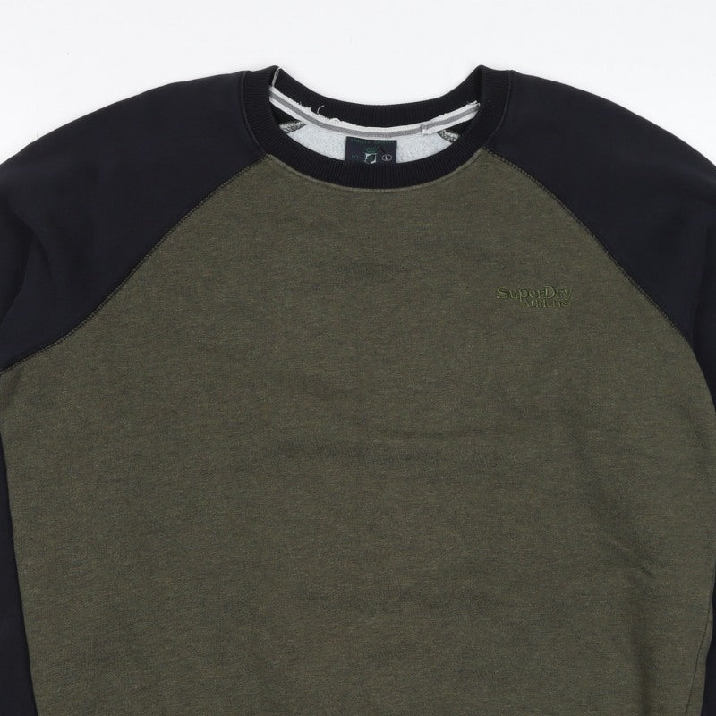 Superdry Men’s Green Black L Pullover Crew Neck Logo Sweatshirt