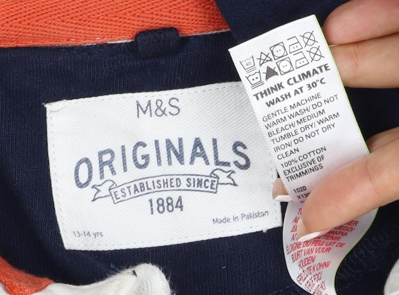 Marks and Spencer Boys Blue 13-14 Years Striped Henley Sweatshirt