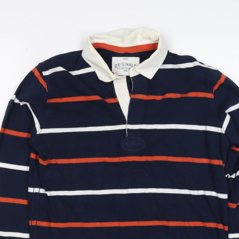 Marks and Spencer Boys Blue 13-14 Years Striped Henley Sweatshirt