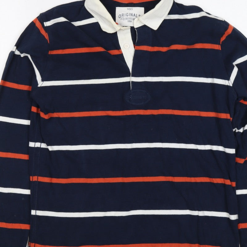 Marks and Spencer Boys Blue 13-14 Years Striped Henley Sweatshirt