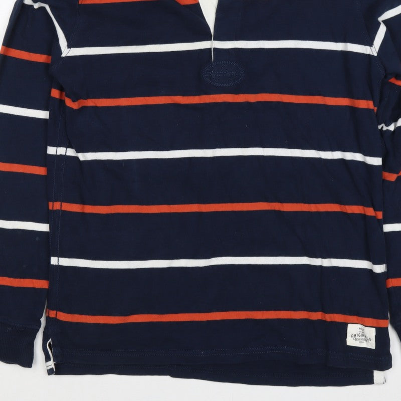 Marks and Spencer Boys Blue 13-14 Years Striped Henley Sweatshirt