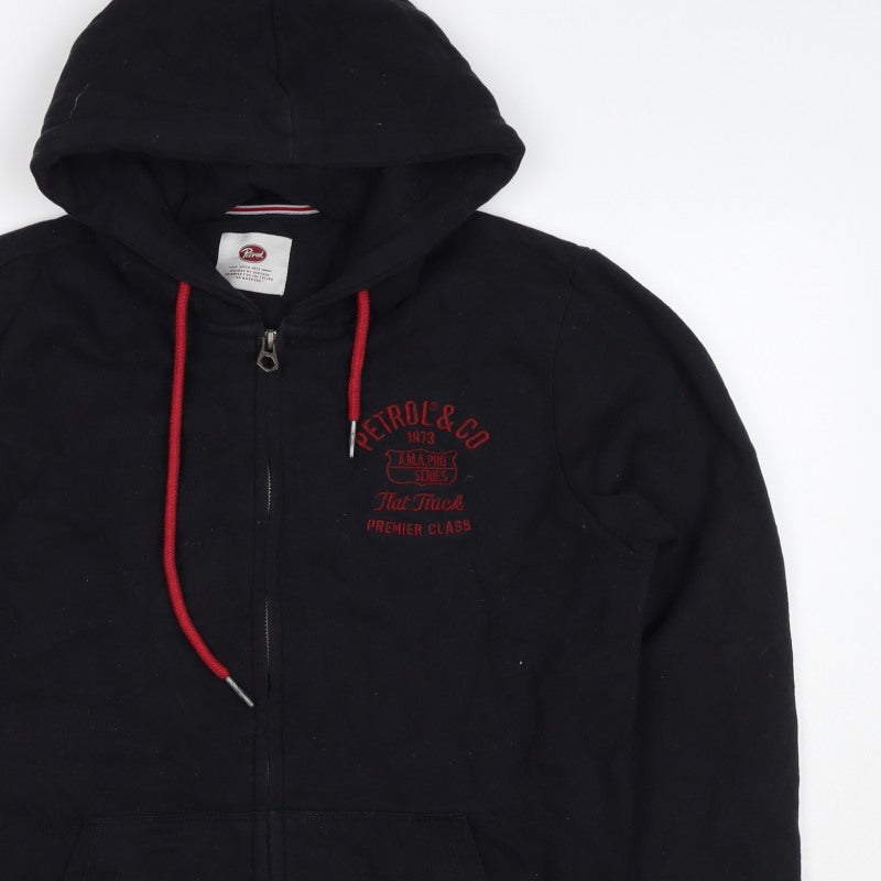 Petrol Men Black M Full Zip Hooded Logo Sweatshirt Graphic Print