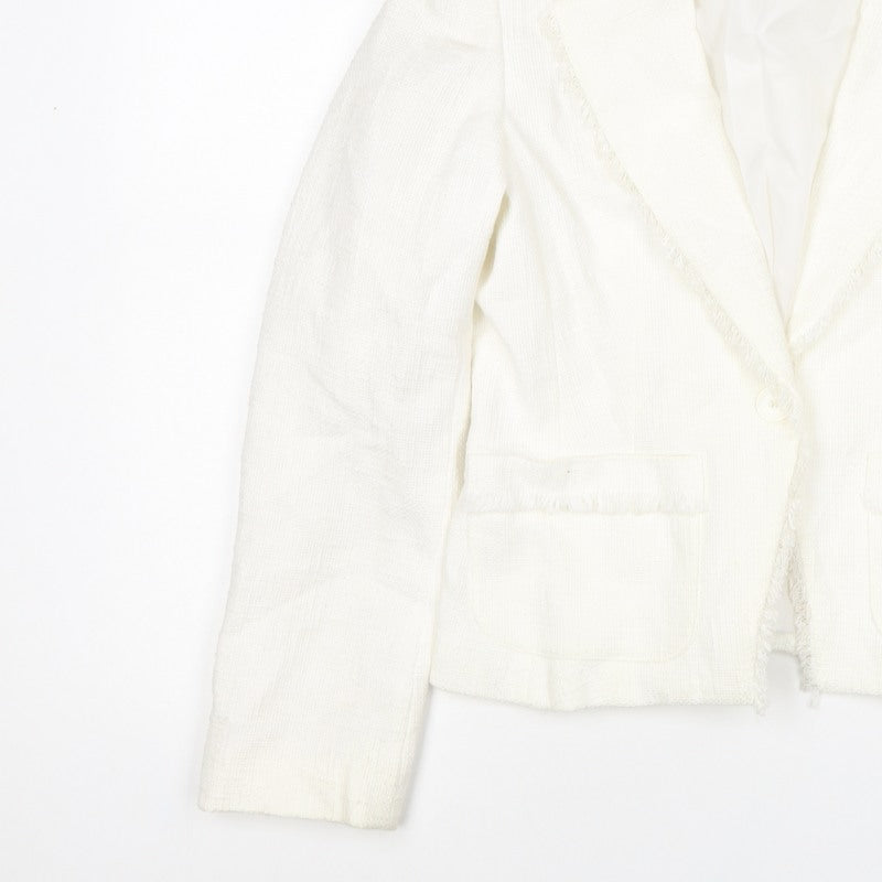 Marks and Spencer Women Ivory UK 10 Linen Blend Fringed Blazer