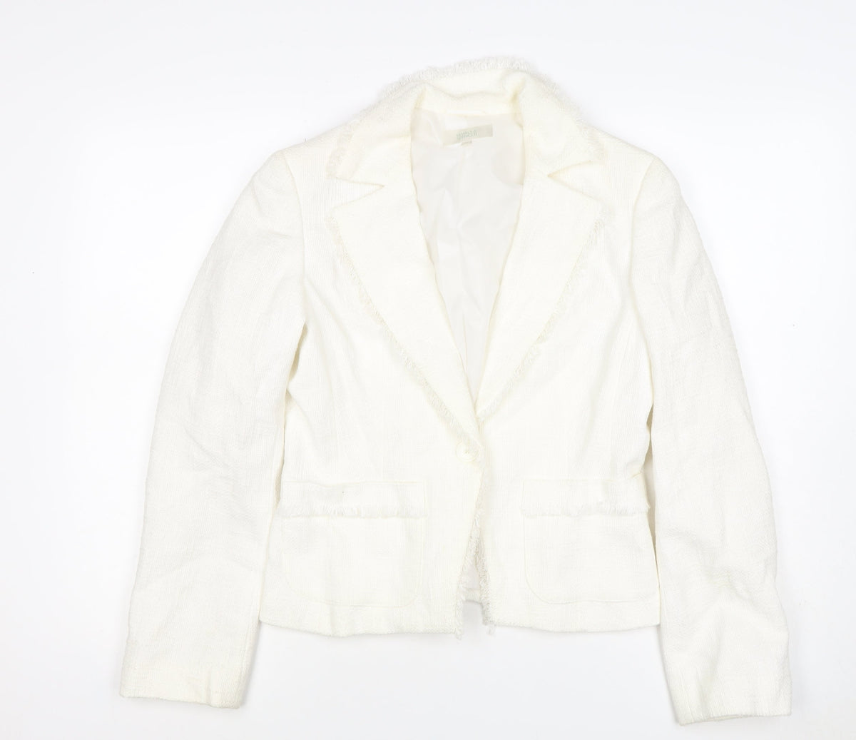 Marks and Spencer Women Ivory UK 10 Linen Blend Fringed Blazer