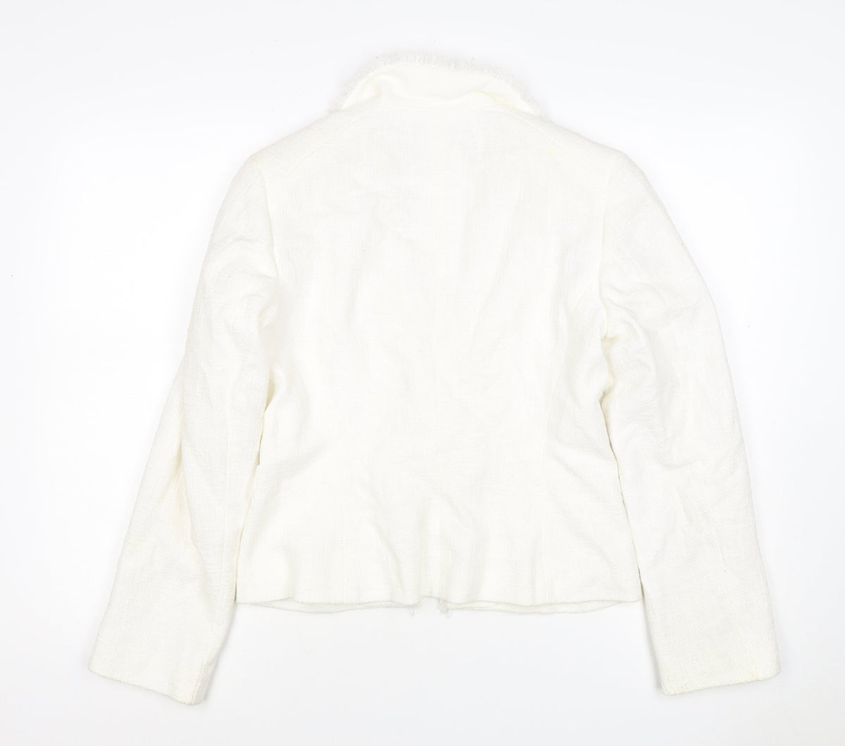 Marks and Spencer Women Ivory UK 10 Linen Blend Fringed Blazer