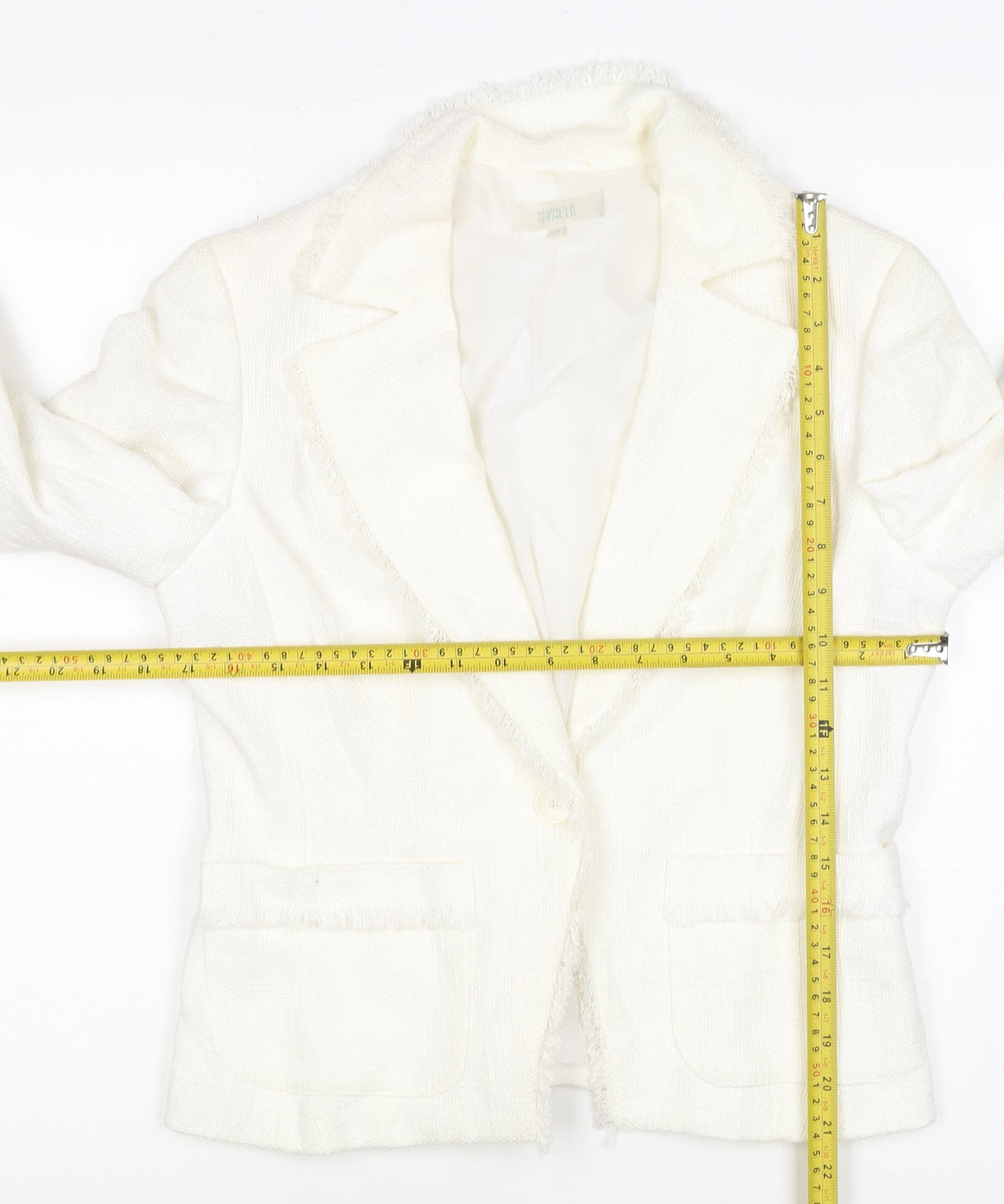 Marks and Spencer Women Ivory UK 10 Linen Blend Fringed Blazer