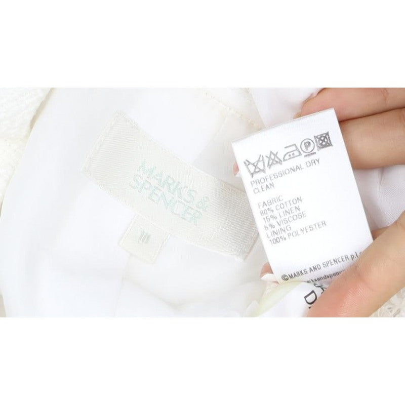 Marks and Spencer Women Ivory UK 10 Linen Blend Fringed Blazer