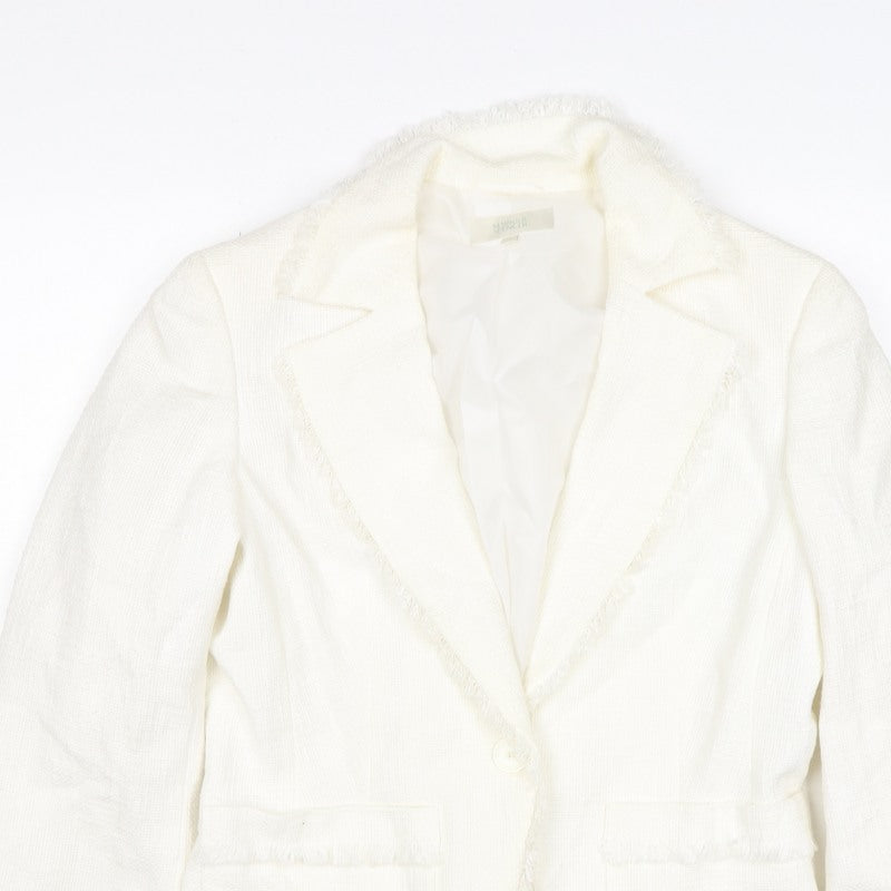 Marks and Spencer Women Ivory UK 10 Linen Blend Fringed Blazer