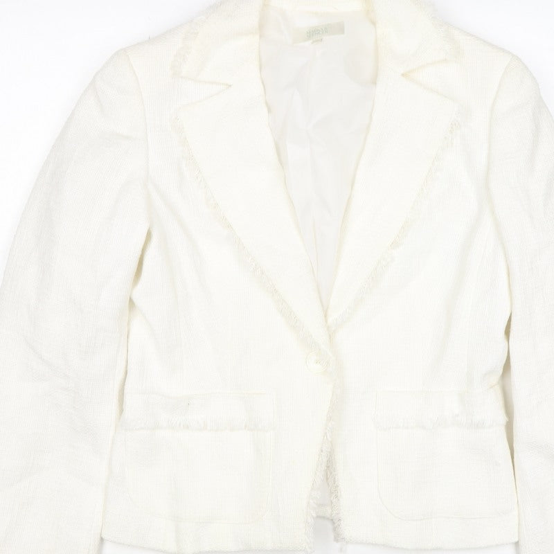 Marks and Spencer Women Ivory UK 10 Linen Blend Fringed Blazer