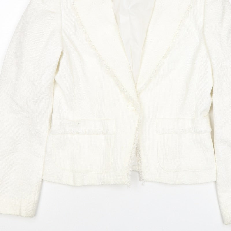 Marks and Spencer Women Ivory UK 10 Linen Blend Fringed Blazer