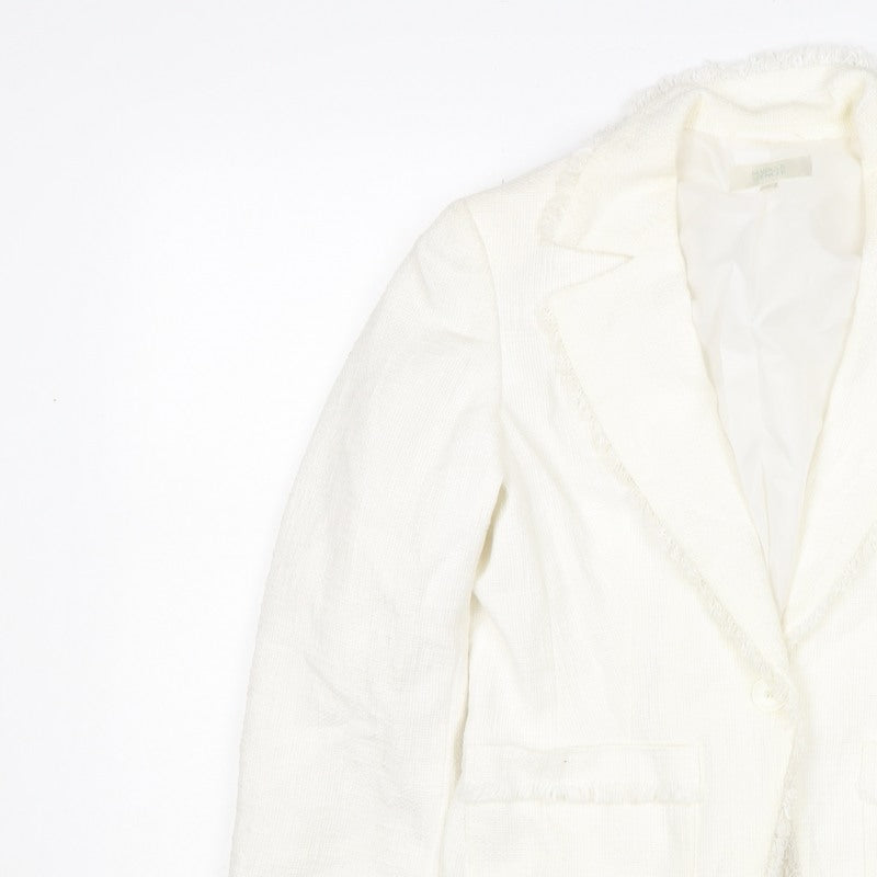 Marks and Spencer Women Ivory UK 10 Linen Blend Fringed Blazer