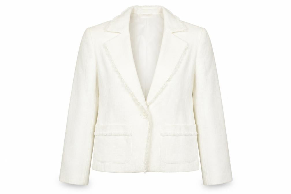 Marks and Spencer Women Ivory UK 10 Linen Blend Fringed Blazer