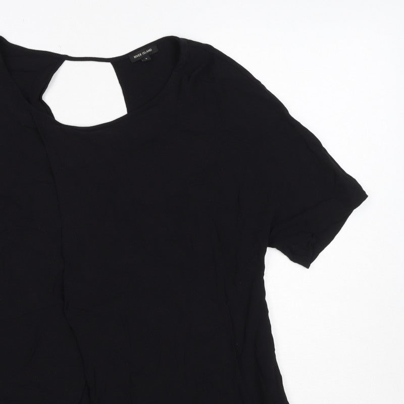 River Island Women’s Black Size 8 Keyhole Puff Sleeve Viscose Blouse