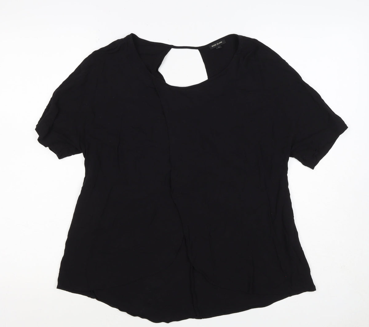 River Island Women’s Black Size 8 Keyhole Puff Sleeve Viscose Blouse