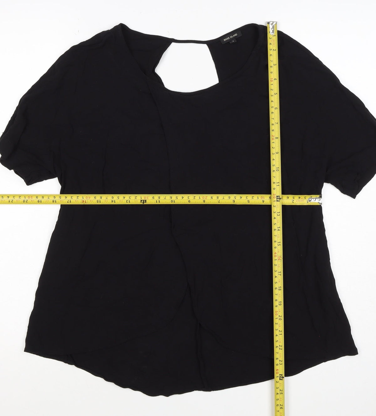 River Island Women’s Black Size 8 Keyhole Puff Sleeve Viscose Blouse