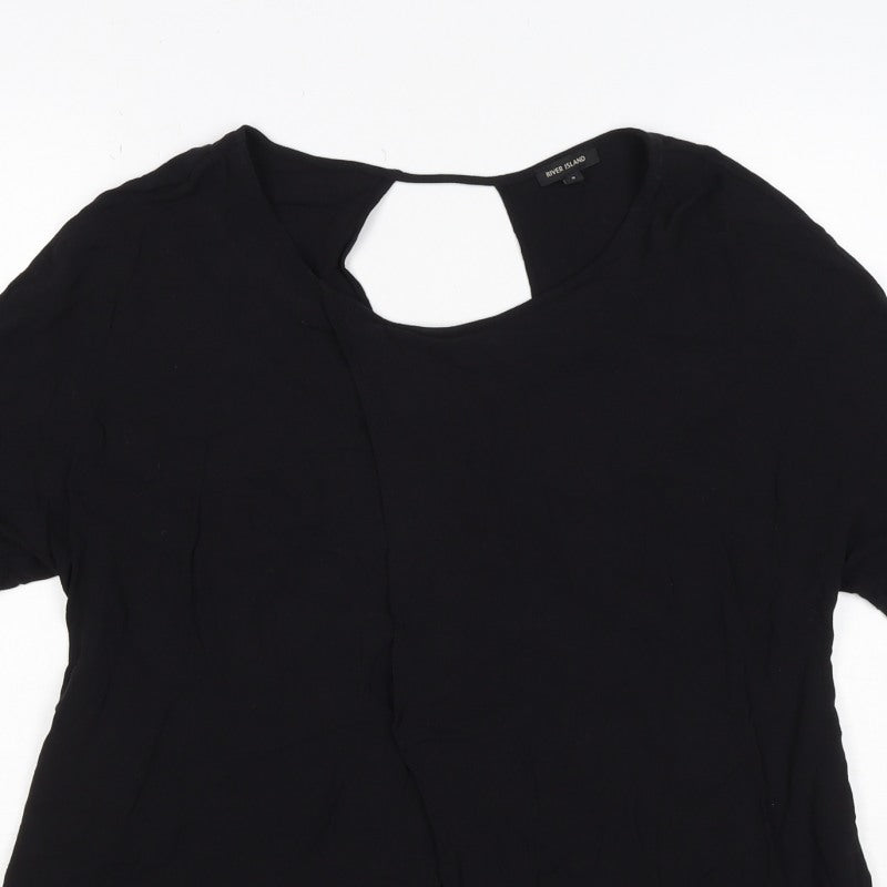 River Island Women’s Black Size 8 Keyhole Puff Sleeve Viscose Blouse