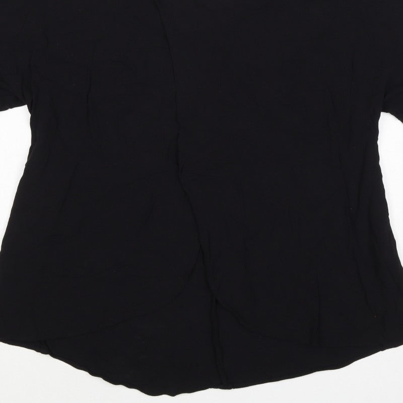 River Island Women’s Black Size 8 Keyhole Puff Sleeve Viscose Blouse
