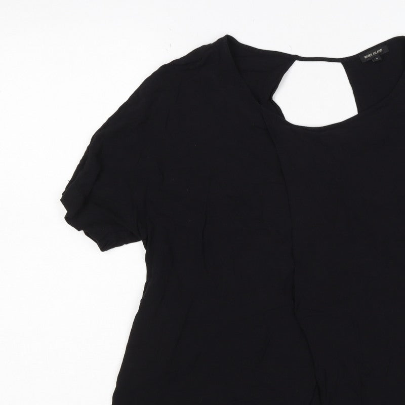 River Island Women’s Black Size 8 Keyhole Puff Sleeve Viscose Blouse