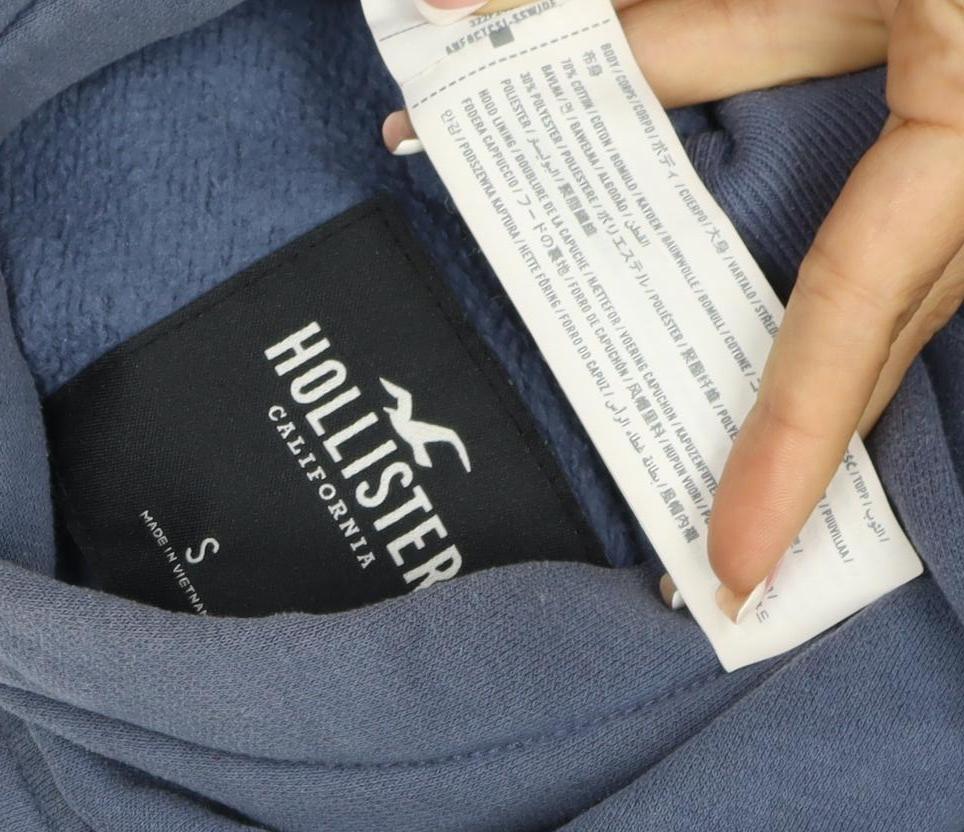 Hollister Men’s Blue S Pullover Hoodie Graphic Mountain Logo Pockets