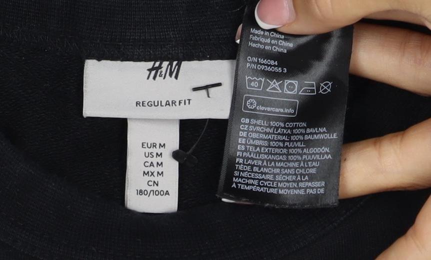 H&M Men’s Black M Regular Fit Crew Neck Pullover Sweatshirt