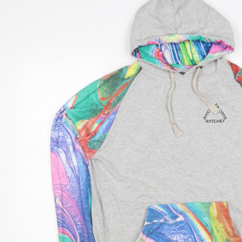 Ratchet Men’s Grey Multicoloured Hoodie M Pullover Graphic Print