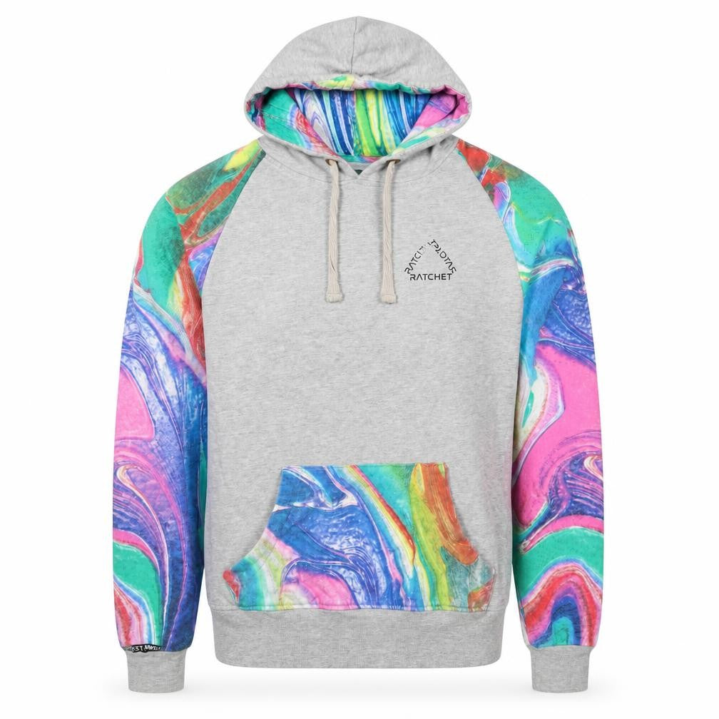 Ratchet Men’s Grey Multicoloured Hoodie M Pullover Graphic Print