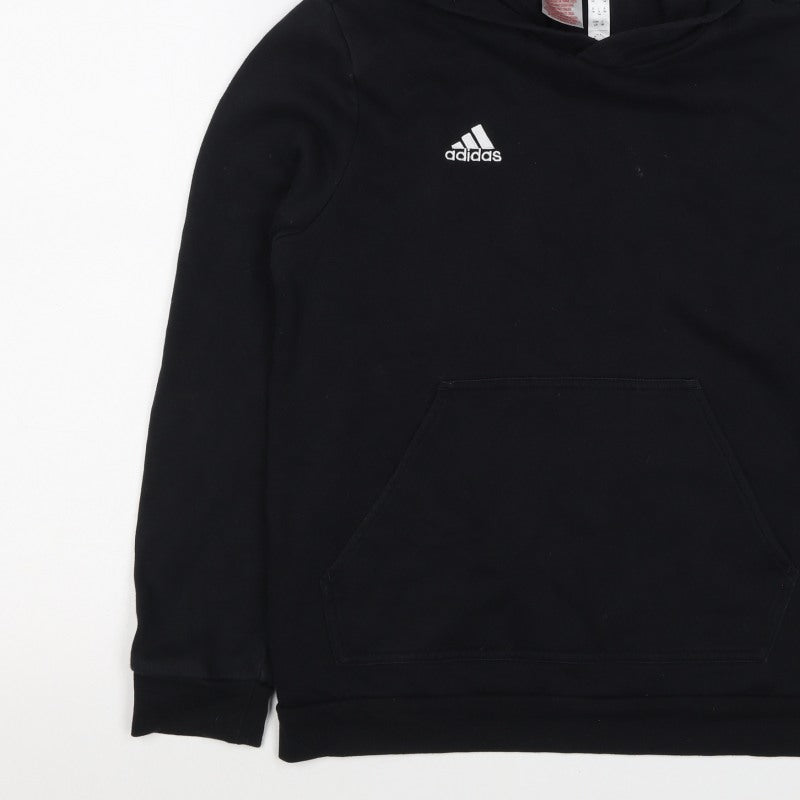 adidas Boys Black 13-14 Years Pullover Hoodie Logo Fleece