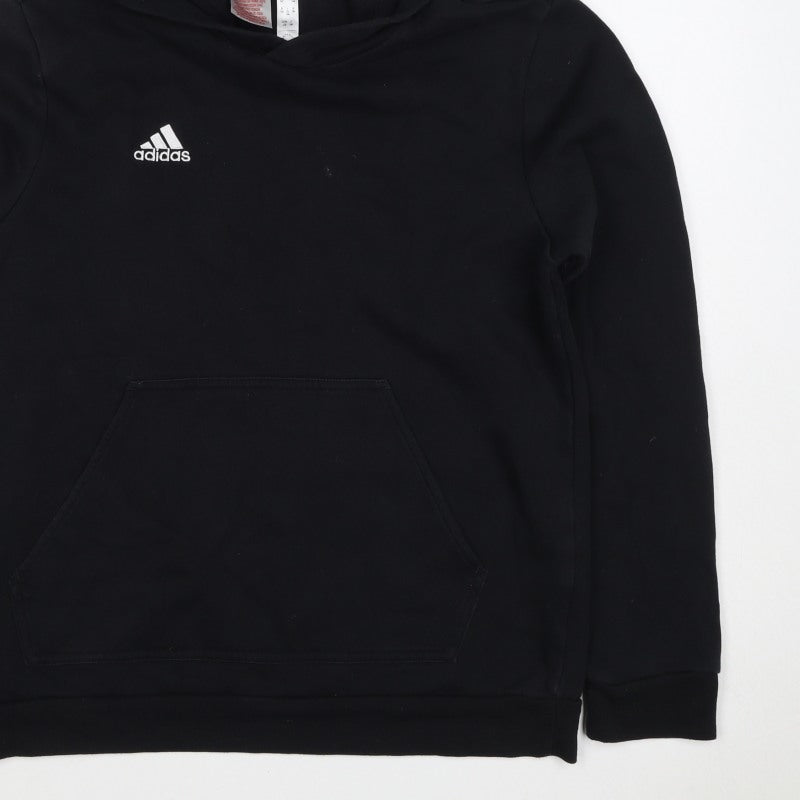 adidas Boys Black 13-14 Years Pullover Hoodie Logo Fleece