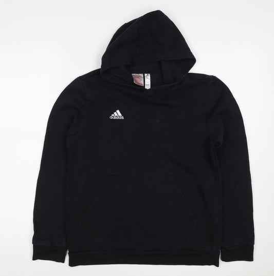 adidas Boys Black 13-14 Years Pullover Hoodie Logo Fleece