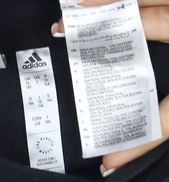 adidas Boys Black 13-14 Years Pullover Hoodie Logo Fleece