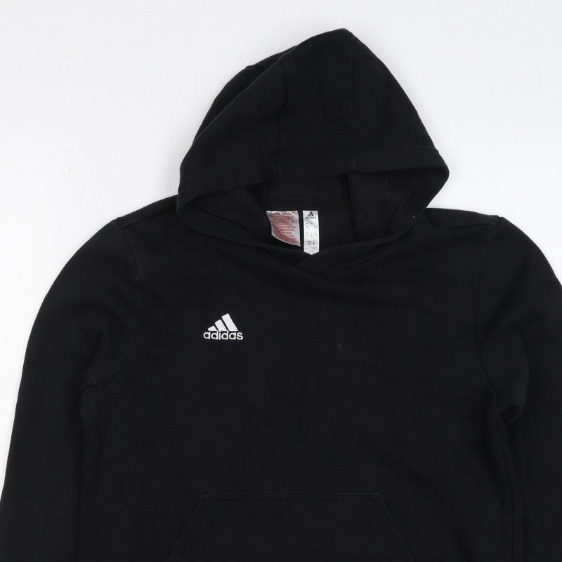 adidas Boys Black 13-14 Years Pullover Hoodie Logo Fleece