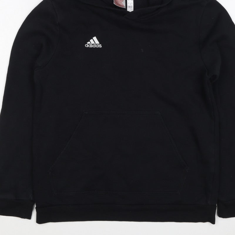 adidas Boys Black 13-14 Years Pullover Hoodie Logo Fleece