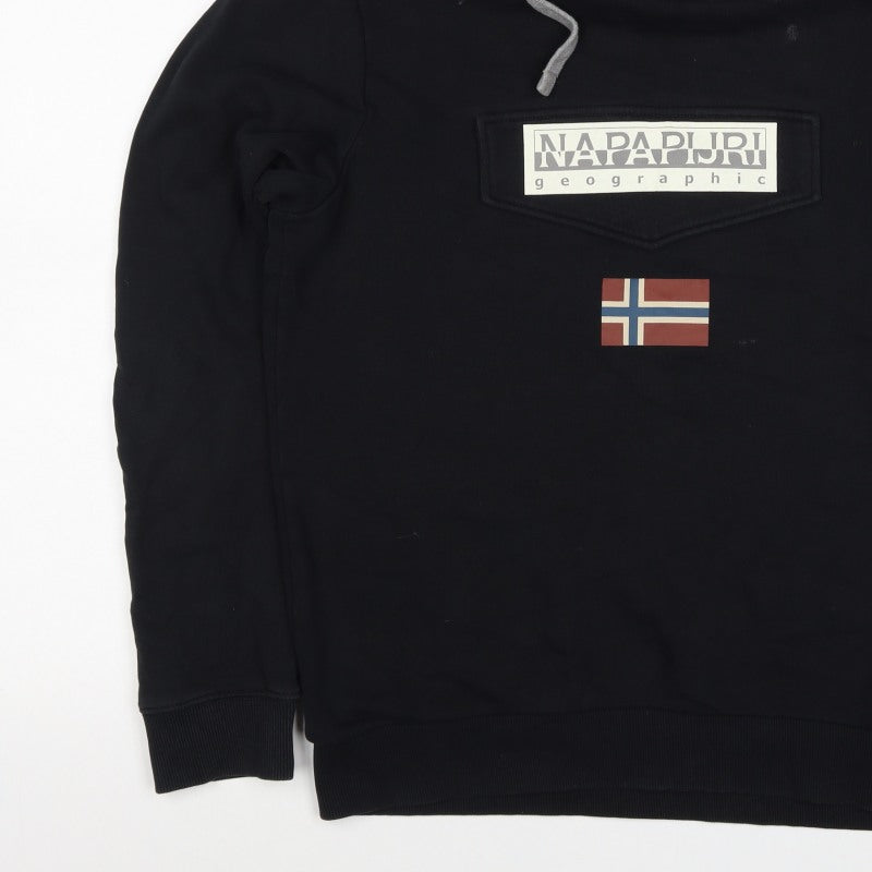 Napapijri Men’s Black L Pullover Hoodie Logo Flag Graphic