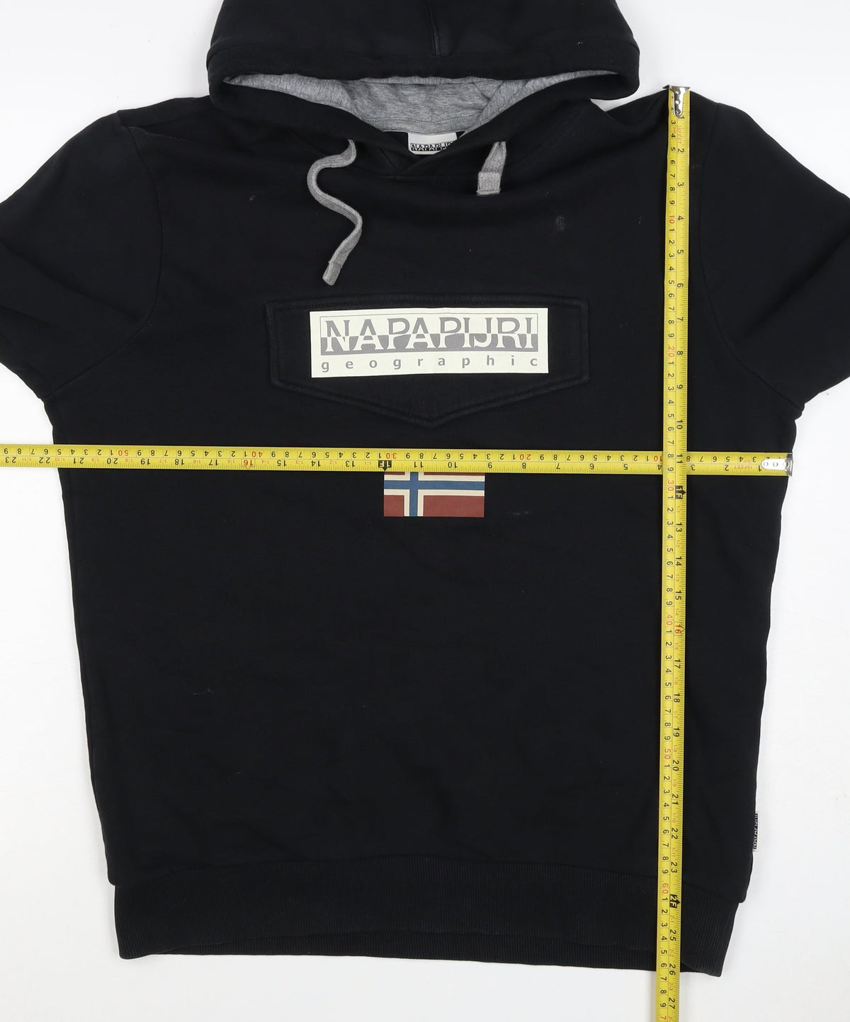 Napapijri Men’s Black L Pullover Hoodie Logo Flag Graphic