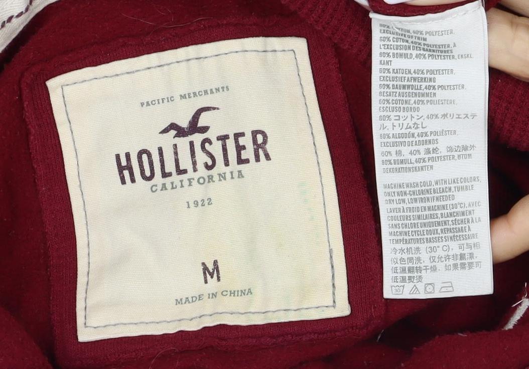 Hollister Men’s Red M Full Zip Hooded Logo Fleece Hoodie