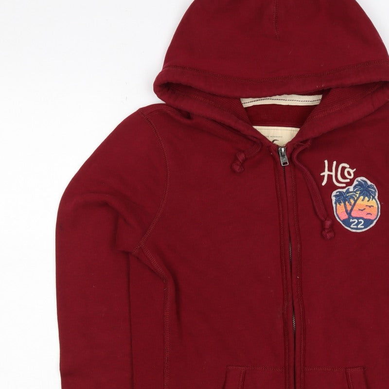 Hollister Men’s Red M Full Zip Hooded Logo Fleece Hoodie
