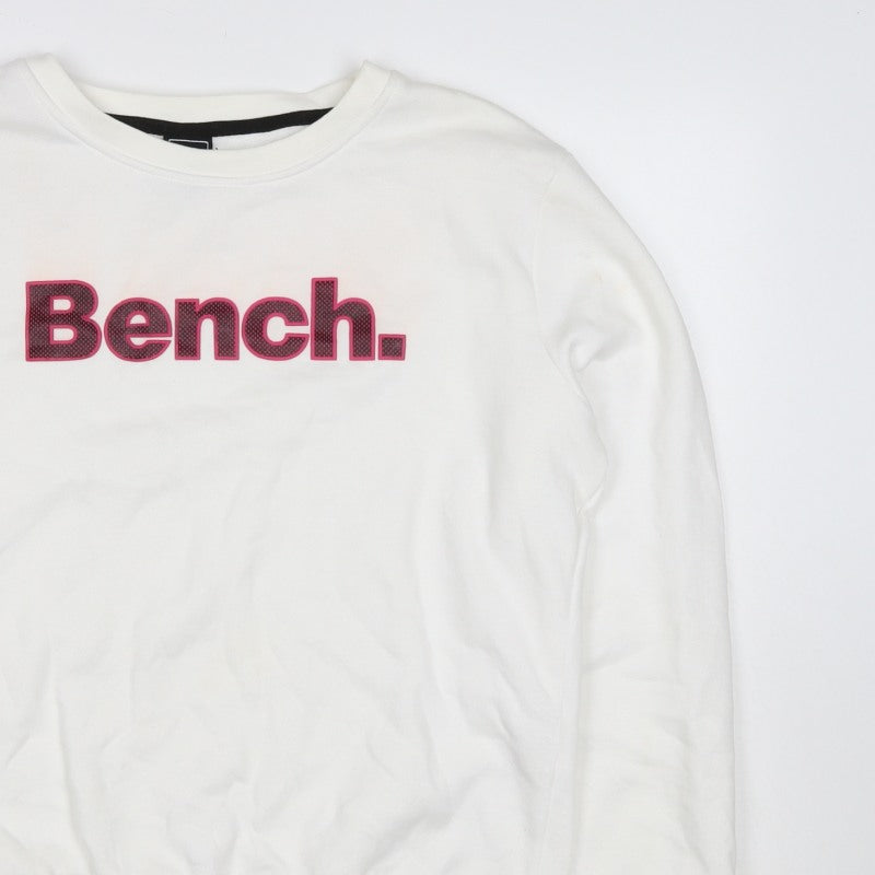 Bench Women’s White Pink Logo Crew Neck Pullover Sweatshirt UK 16 XL