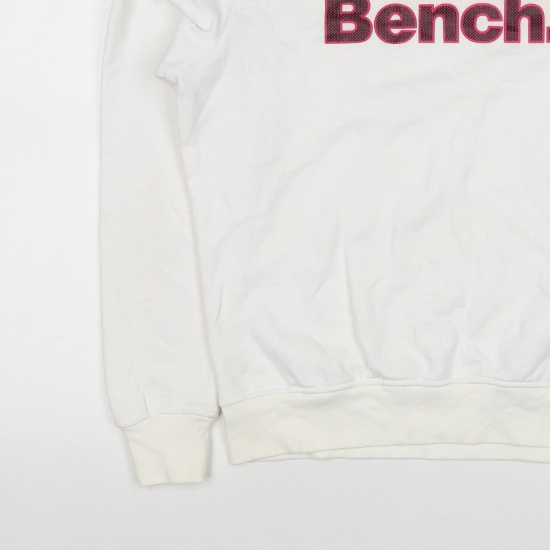 Bench Women’s White Pink Logo Crew Neck Pullover Sweatshirt UK 16 XL