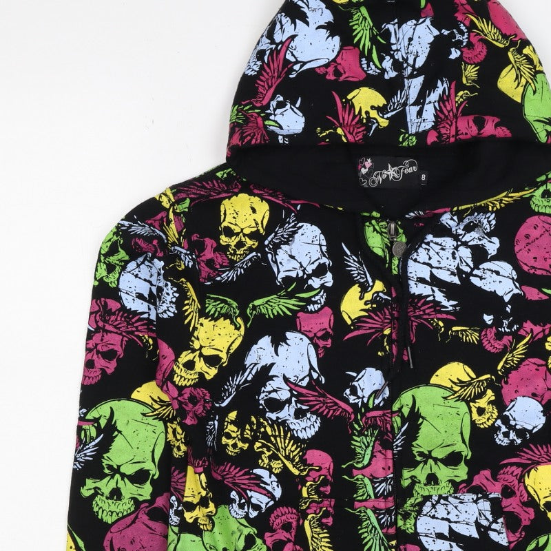 No Fear Women’s Multicoloured Skull Full Zip Hoodie UK 8 Gothic