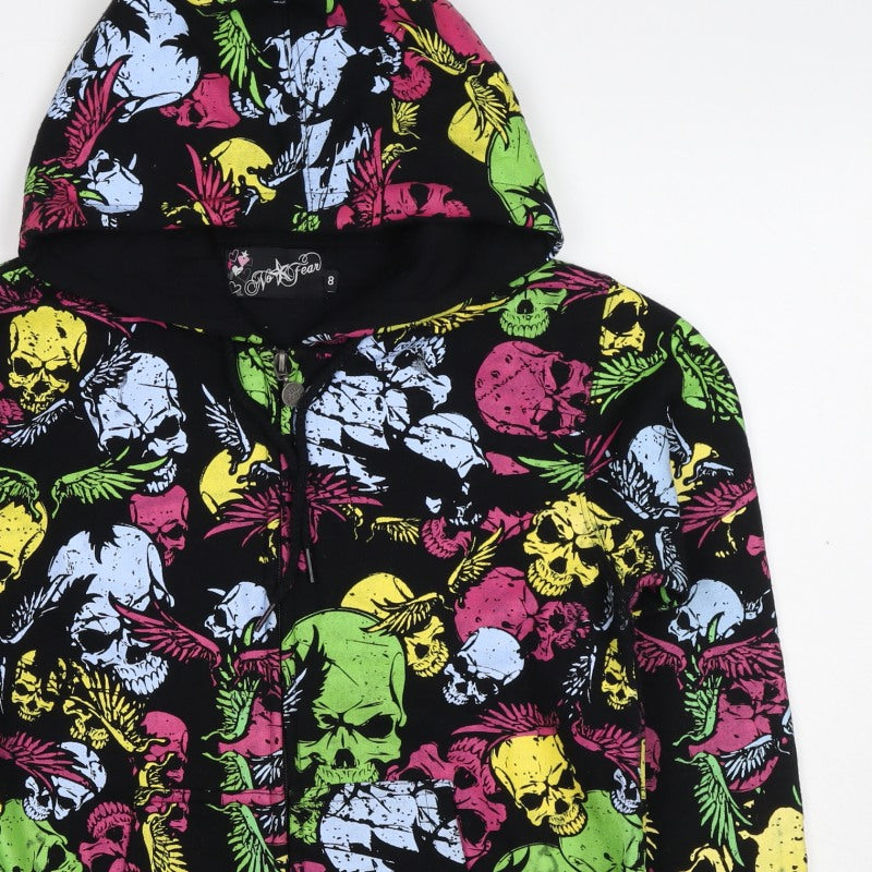 No Fear Women’s Multicoloured Skull Full Zip Hoodie UK 8 Gothic