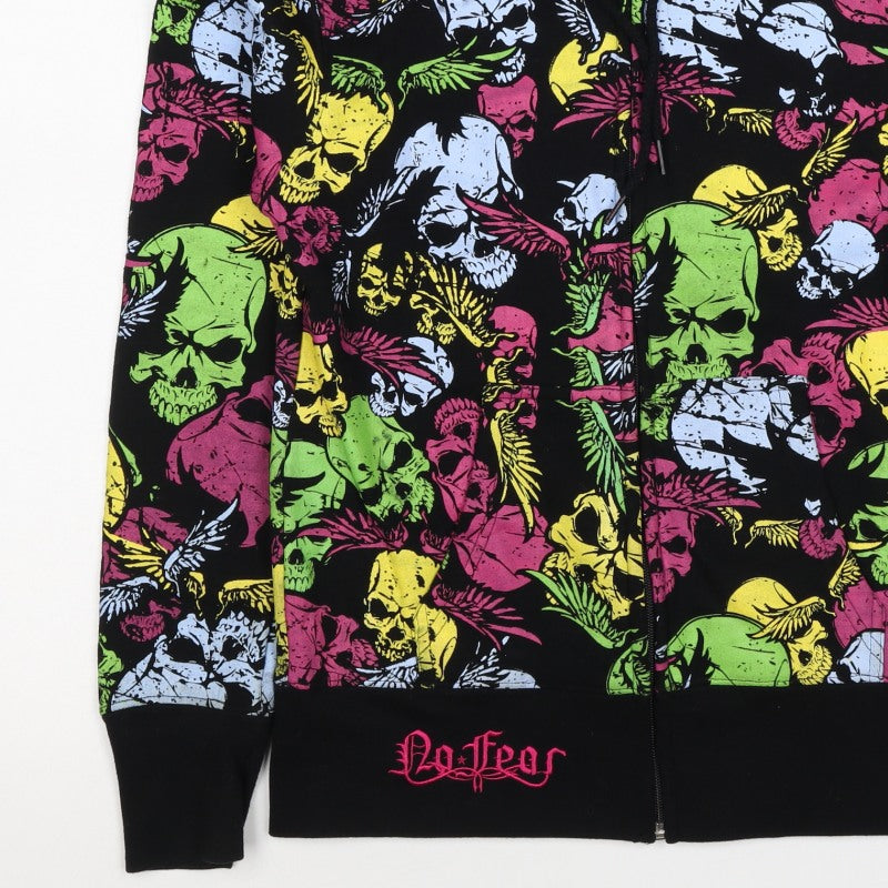 No Fear Women’s Multicoloured Skull Full Zip Hoodie UK 8 Gothic