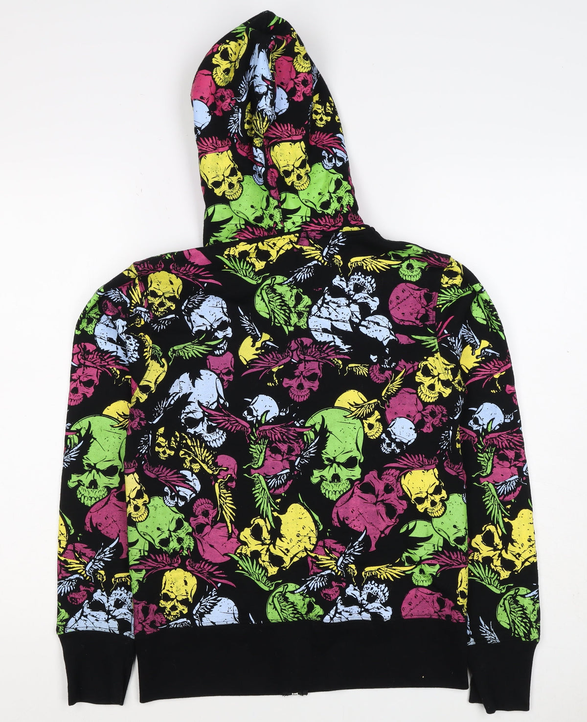 No Fear Women’s Multicoloured Skull Full Zip Hoodie UK 8 Gothic