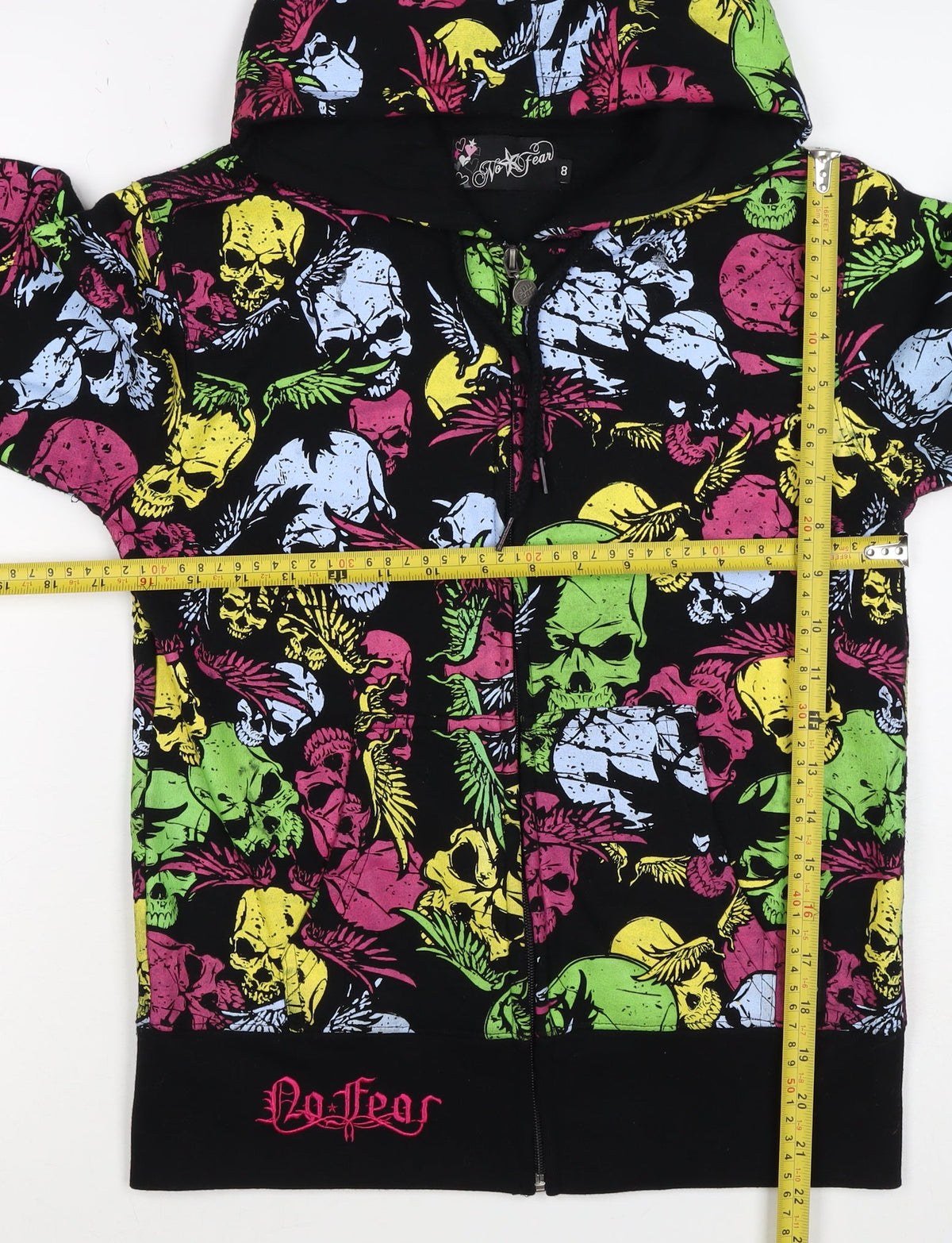 No Fear Women’s Multicoloured Skull Full Zip Hoodie UK 8 Gothic
