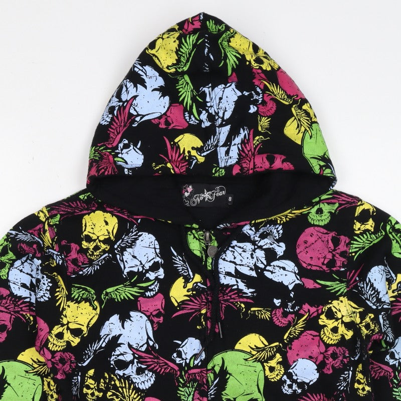 No Fear Women’s Multicoloured Skull Full Zip Hoodie UK 8 Gothic