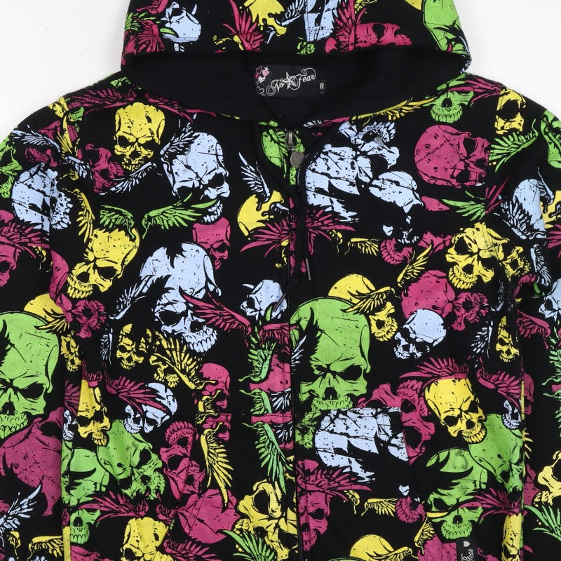 No Fear Women’s Multicoloured Skull Full Zip Hoodie UK 8 Gothic