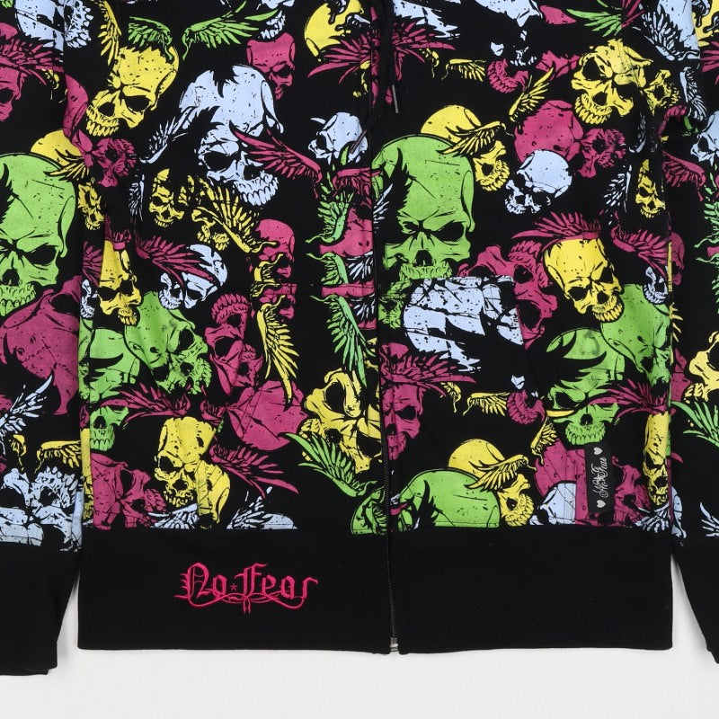 No Fear Women’s Multicoloured Skull Full Zip Hoodie UK 8 Gothic