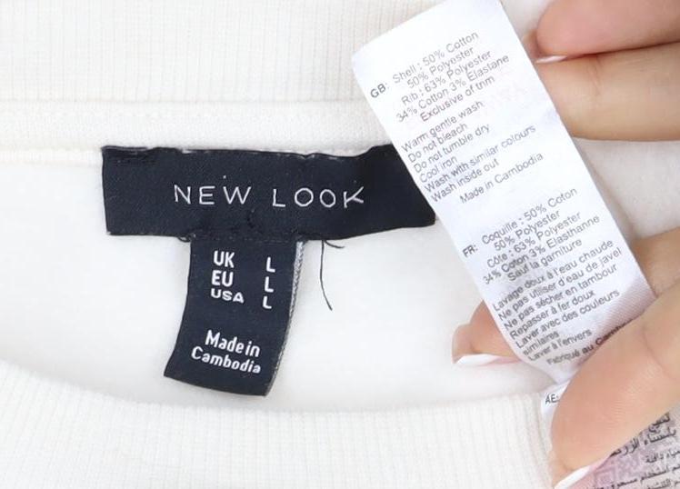 New Look Women Ivory L Longline Crew Neck Side Split Sweatshirt