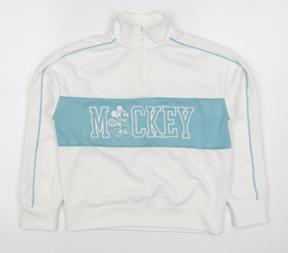 Disney Girls White Mickey Mouse 10-11 Years 1/4 Zip Pullover Sweatshirt