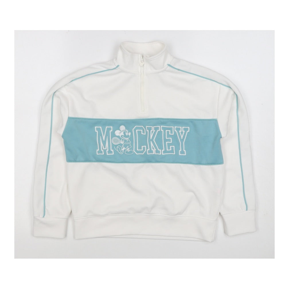 Disney Girls White Mickey Mouse 10-11 Years 1/4 Zip Pullover Sweatshirt
